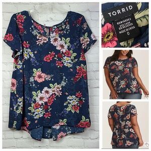 Torrid Floral Print Georgette Pleated Back Blouse Scoop Relaxed Fit Keyhole L/12